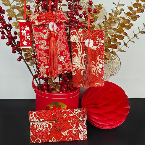 3 pcs Embroidered Red Envelopes, UNIIDECO Chinese Lunar New Year Lai Si Envelope Honhbao, Angpao Gift Wrap Bags Red Lucky Money Pockets for Spring...