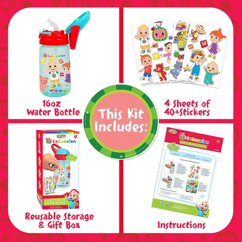 Creative Kids Cocomelon Decorate Your Own Water Bottle BPA Free with 4 Sheets of Stickers - Leak-Proof, Pop-Up Spout Cover - Easy to Grip School o...