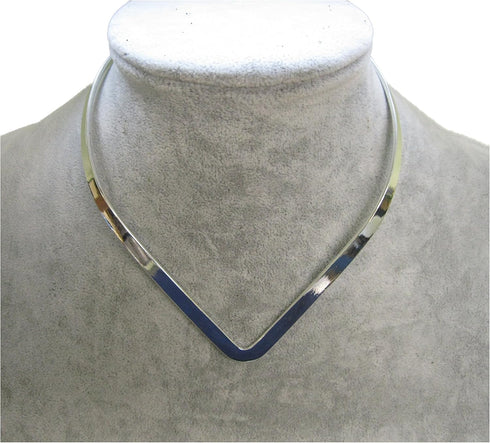 New Shiny Silver 6mm Wide V Shaped Choker Collar Necklace Wire (CV3), Silver, 16" to 18"...