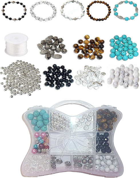 DIY Beading Stretch Cord Kit, All The Supplies to Make The 5 Bracelets Shown, Beading Kit, Jewelry Making, Build Your Own Bracelet, Crafts (Assort...