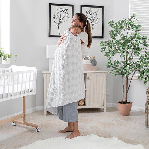 Comfy Cubs Waffle Weave Blanket - 40” x 40” White Waffle Baby Blanket for Bed, Couch, Crib and Stroller - 100% Cotton, Soft Textured Toddler Swadd...