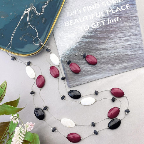 Firstmeet 2 Layer Statement red and black Beads Long Necklace...