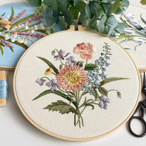 Myfelicity Embroidery kit for adults and beginners, includes 3 floral pattern fabrics, 3 embroidery hoops, embroidery floss and other tools....