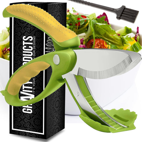 Salad Scissors - 2-in-1 Food Chopper and Kitchen Shears for Easy Salad Making, Vegetables, Meat & More - Ergonomic Handle, Stainless Steel Blades...