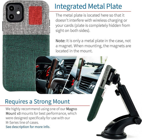 Dockem Wallet Case for iPhone 11: Built-in Metal Plate for Magnetic Mounting & 2 Card Holders (6.1" Luxe M2 Synthetic Leather, Green & Grey)...