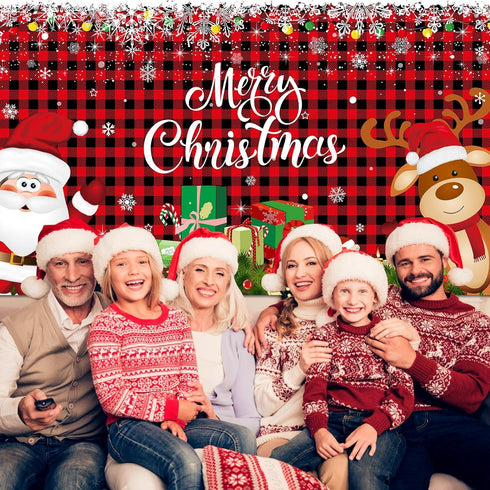 Irenare Christmas Banner Backdrop Santa Claus Reindeer Merry Christmas Banner Indoor for Xmas Holiday Party Photo Booth Photography Wall Hanging D...