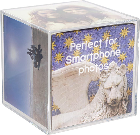 Malden International Designs Acrylic Photo Cube, Holds (6) 4” x 4” square photos, Clear...