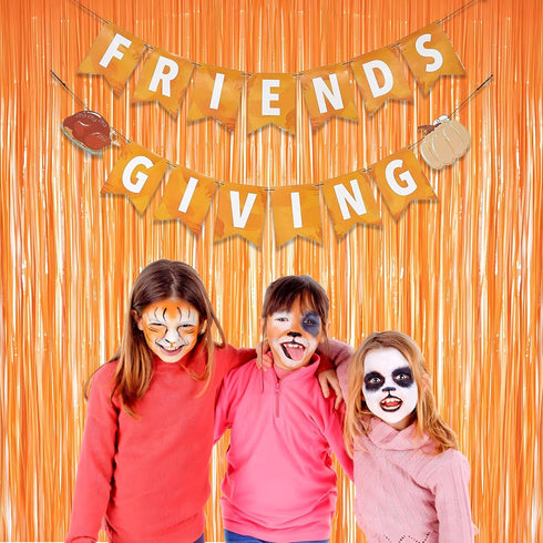 Orange Tinsel Curtain Party Backdrop - GREATRIL Foil Fringe Curtain Party Streamers for Fall/Thanksgiving Day/Birthdays/Doorway/Easter/Coco Theme/...
