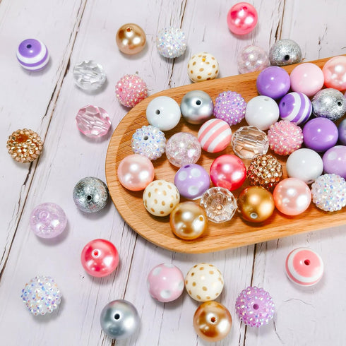 100pcs Bubblegum Beads 20mm Chunky Beads Large Gumball Rhinestone Pearl Beads with 96pcs Tiny Round Spacers, Extender Chains, Beading Wire (Pink &...