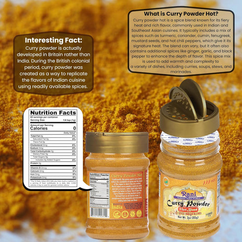 Rani Curry Powder Hot (11-Spice Authentic Indian Blend) 3oz (85g) PET Jar ~ All Natural | Salt-Free | Vegan | No Colors | Gluten Friendly | NON-GM...
