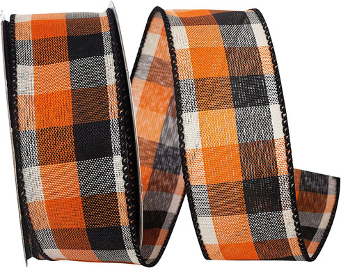 Reliant Ribbon 93463W-517-09F Afternoon Tonal Plaid Wired Edge Ribbon, 1-1/2 Inch X 10 Yards, Orange/Black...