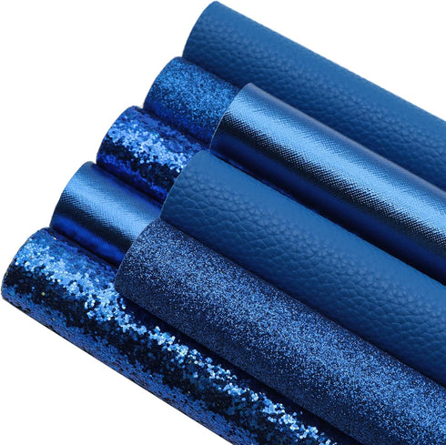 David accessories 8pcs/Set 7.7" x 12.9" (20 cm x 33 cm) Navy Blue Color Series Faux Leather Sheets Glitter Mixed Synthetic Leather Sheets Bundles ...