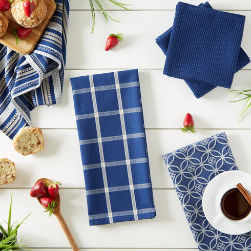 DII Assorted Woven Kitchen Set, Dishtowel, 18x28, Dishcloth, 13x13, Nautical Blue, 5 Piece...