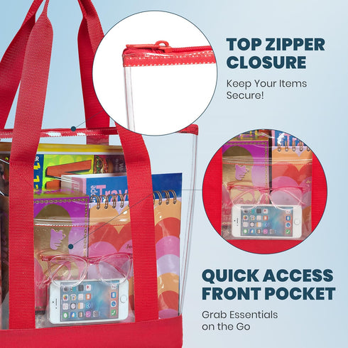 Handy Laundry Clear Tote Bag - Zipper Closure, Long Shoulder Strap, Fabric Trimming....