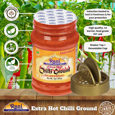 Rani Extra Hot Chilli Powder Indian Spice 3oz (85g) PET Jar ~ All Natural | Salt-Free | Vegan | No Colors | Gluten Friendly | NON-GMO | Kosher | I...