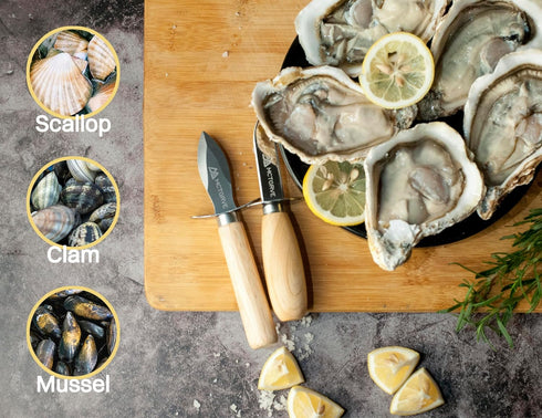 Oyster Shucking Knife and Glove Set -Oyster Shucker Kit with 2pcs Oyster Knife 1pair of Level5 Protection Gloves 1pc Kitchen Cloth-Seafood Opener ...