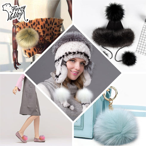 Furryvalley Faux Fur Pompom 6pcs DIY Crafts Fluffy Balls for Hat Shoes Scarves with Snap Fastener Removable Knitting Hat Horse Riding Hat Silk Acc...
