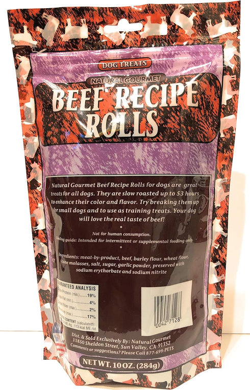 Natural Gourmet Beef Recipe Rolls Dog Treat, Made in USA, 10oz Pouch...