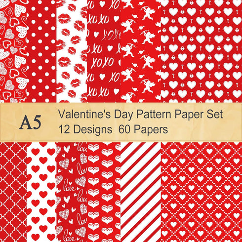 Whaline 60 Sheet Valentine Pattern Paper Set Double-Sided Red Heart Lip Stripe Pattern Premium Specialty Origami Paper for Card Making Die Cuts Sc...