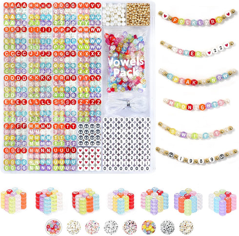 Alphabet Beads for Bracelets - 1650Pcs Round Acrylic Letter Beads A-Z with Extra Vowels & Number Beads and Spacer Beads - Ideal for Bracelets, Nec...