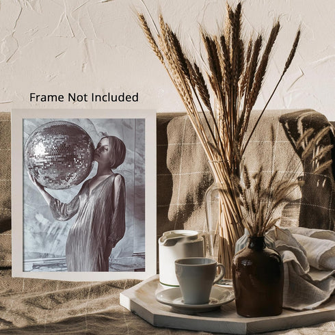 Posterizer 1 pcs-black and white retro disco ball and woman 2-Retro Art-Abstract & Modern Art-Chic Home Decor- unframed wall art...
