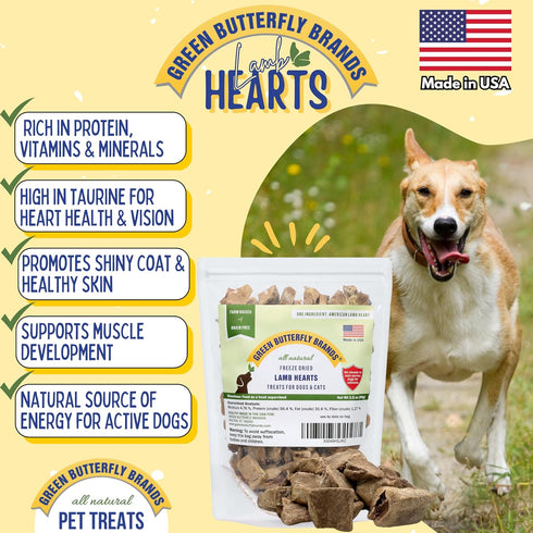 Freeze Dried Lamb Heart Dog Treats Made in USA. All Natural Freeze-Dried Raw Snacks for Dogs and Cats. Single Ingredient. High Protein. Heart Heal...