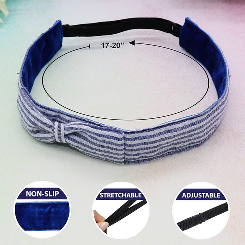 FROG SAC Adjustable Seersucker Striped Hairbands - Non-Slip Flat Bows for Girls & Kids, Cute Small Hair Accessories, Party Favors...
