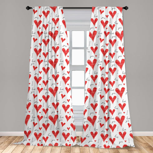 Ambesonne Love Window Curtains, Hand Written I Love You Phrases Heart Valentines Day Inspiration, Lightweight Decorative Panels Set of 2 with Rod ...