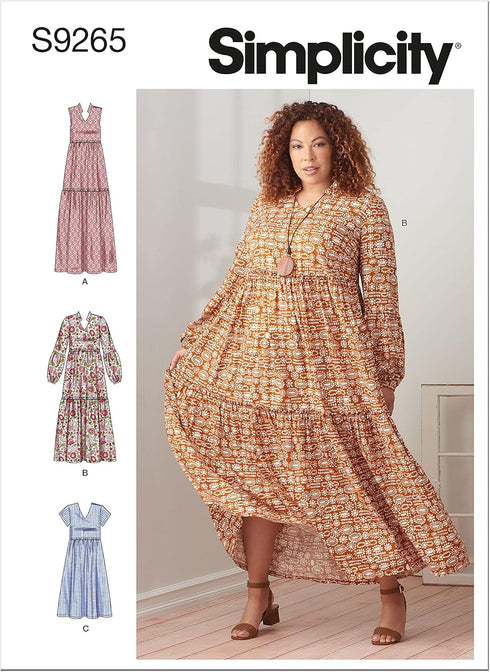 Simplicity Misses' and Women's Tiered Dress Packet, Code 9265 Sewing Pattern, Sizes XXS-XXL, White...