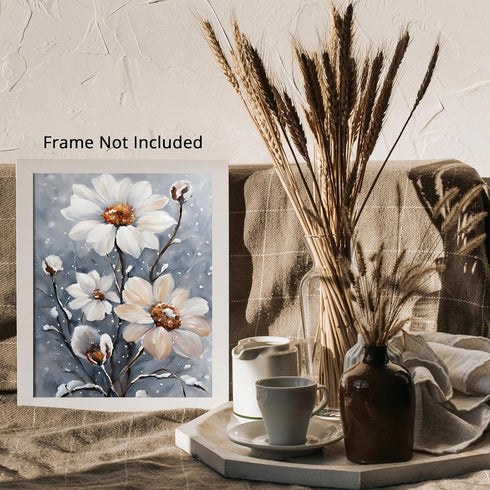 Posterizer 1 pcs-dainty flowers in snowy nature -oil painting style-3-Floral & Botanical Art-Landscape & Nature Art-Living Room Bedroom Decor- unf...