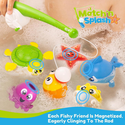 JOYIN Baby Bath Toy Set - Magnetic Fishing Toy with Fishing Rod, Soft Puffer & Clown Fish, Spinning Octopus and Starfish, Wind-up Shark and Turtle...