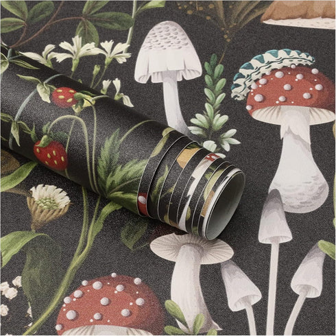 HAOKHOME 93279 Peel and Stick Wallpaper Boho Mushroom Removable Stick on Forest Contact Paper for Bathroom Black/Brown/Green 17.7in x 9.8ft...