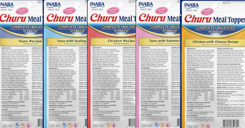 INABA Churu Meal Topper for Cats, Complete & Balanced, Creamy, Lickable Purée Cat Food Topper, 0.5 Ounce Tube, 20 Tubes (4 per Pack), 5 Flavor Var...