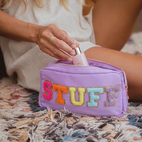 Fablinks Pink Nylon Cosmetic Bag with Chenille Letter Patches...