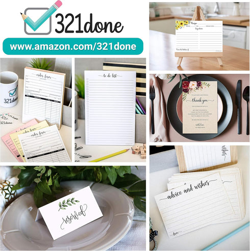 321Done Small 3x5 Recipe Cards (Set of 50) - Mason Jar - Thick Double Sided Premium Card Stock - Made in USA - Rustic Pink and Teal, Notes From...