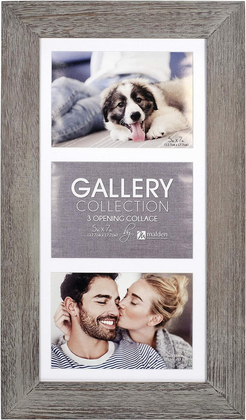 Malden International Designs Manhattan Distressed Mat Picture Frame, 3 Option, 3-5x7 , Gray...