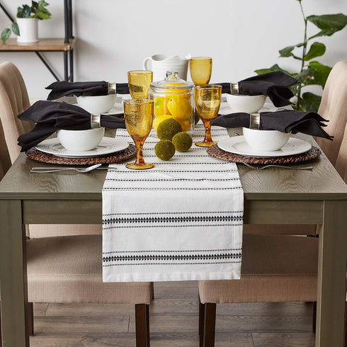 DII Zig Dobby Tabletop Collection, White Cotton Background with Embellished Stripe, Table Runner, 14x108, Black...