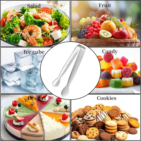 6PCS Mini Small Tiny Tongs, 4.25Inch Stainless Steel Small Tongs for Serving Food, Durable Kitchen Metal Tongs for Ice, Salad, Toaster, Desserts, ...