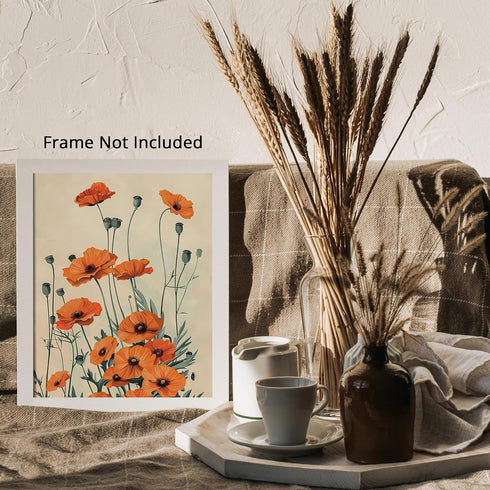 Posterizer 1 pcs-wild dainty orange flowers-minimalist design-Floral & Botanical Art-Abstract & Modern Art-Decor for Home & Office- UNFRAMED Wall ...