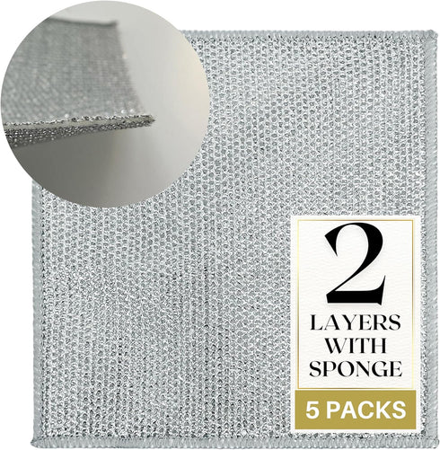 Multifunctional Wire Dishwashing Rags, Non-Scratch Steel Wire Dishcloth, Double Layer Multipurpose Cleaning Cloth, Scrubs for Dish, Pan Pot, Stove...