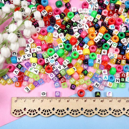 TOAOB 1200pcs 4 Colors Cube Letter Beads Acrylic Alphabet Beads for Bracelets Making with Pony Beads and 1 Roll Elastic String for Jewelry Making...