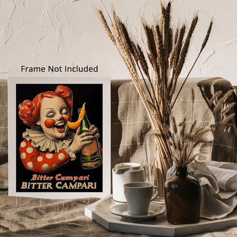 Posterizer 1 pcs-advertisement for "Bitter Campari" with a clown 3-Kitchen & Bar Art-Retro Art-Art Poster Print for Home, Office, Store, Bar- unfr...