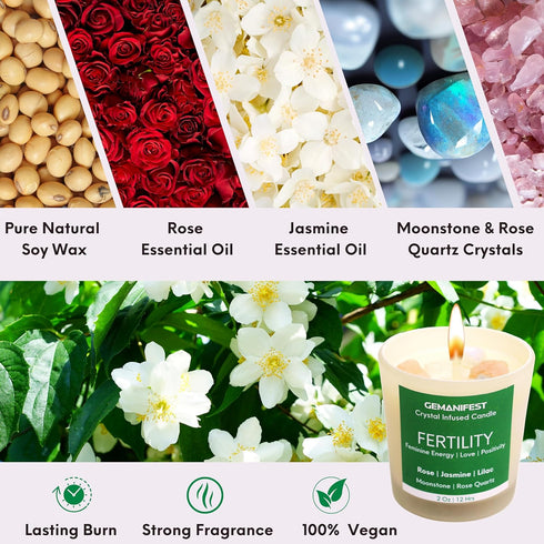 Fertility Candle for Women trying to Conceive | Rose, Jasmine and Lilac Scented Candles Gifts for Women | Soy Non Toxic Intention Candles with Cry...