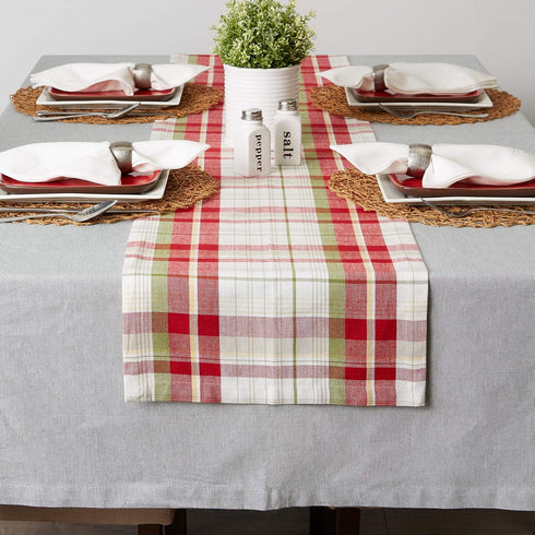 DII Orchard Plaid Collection Linen Tabletop Essentials, Table Runner, 14x108, Taupe/Red...