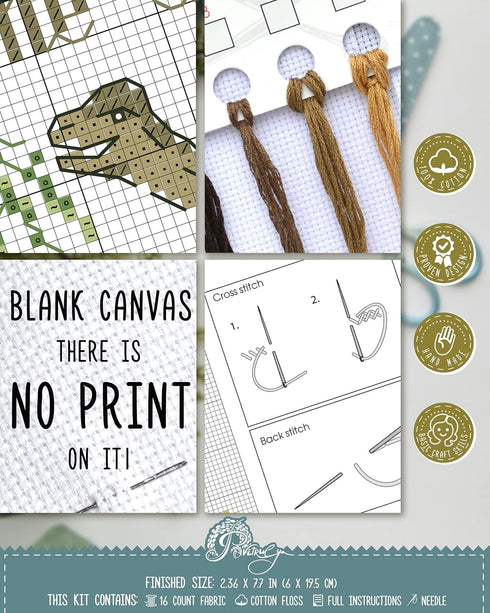 Povitrulya Dinosaur Counted Cross Stitch Kit Brachiosaurus - DIY Bookmark Set for Hand Embroidery...