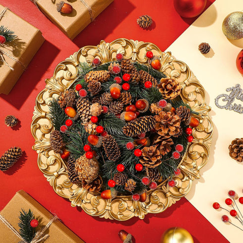 180 Pcs Christmas Pine Cones Holly Berry Craft Pine Branch Set Christmas Potpourri Bowl Filler Vase Filler Wreath Decorations Frost Berry Assorted...