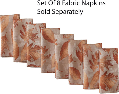 Newbridge Thanksgiving Taupe Metallic Foliage Contemporary Set of 8 Napkins, Autumn Golden Metallic Leaf Print, Soil Resistant No Iron Easy Care H...