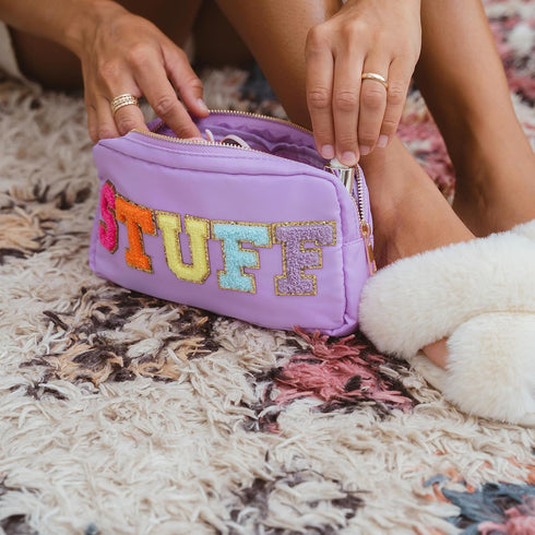 Fablinks Pink Nylon Cosmetic Bag with Chenille Letter Patches...