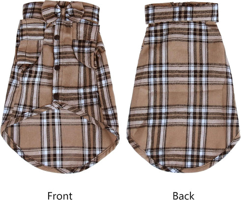 Soft Casual Dog Plaid Shirt,Gentle Dog Western Shirt Pet Clothes, Dog Cotton Shirt with Bow Tie for Wedding,Christmas Costumes (Large, Dark Khaki)...
