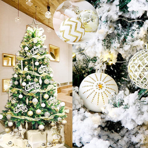 30PCS Christmas Balls Ornaments,60MM Gold&White Painted Shatterproof Festive Wedding Hanging Ornaments Christmas Tree Decoration...